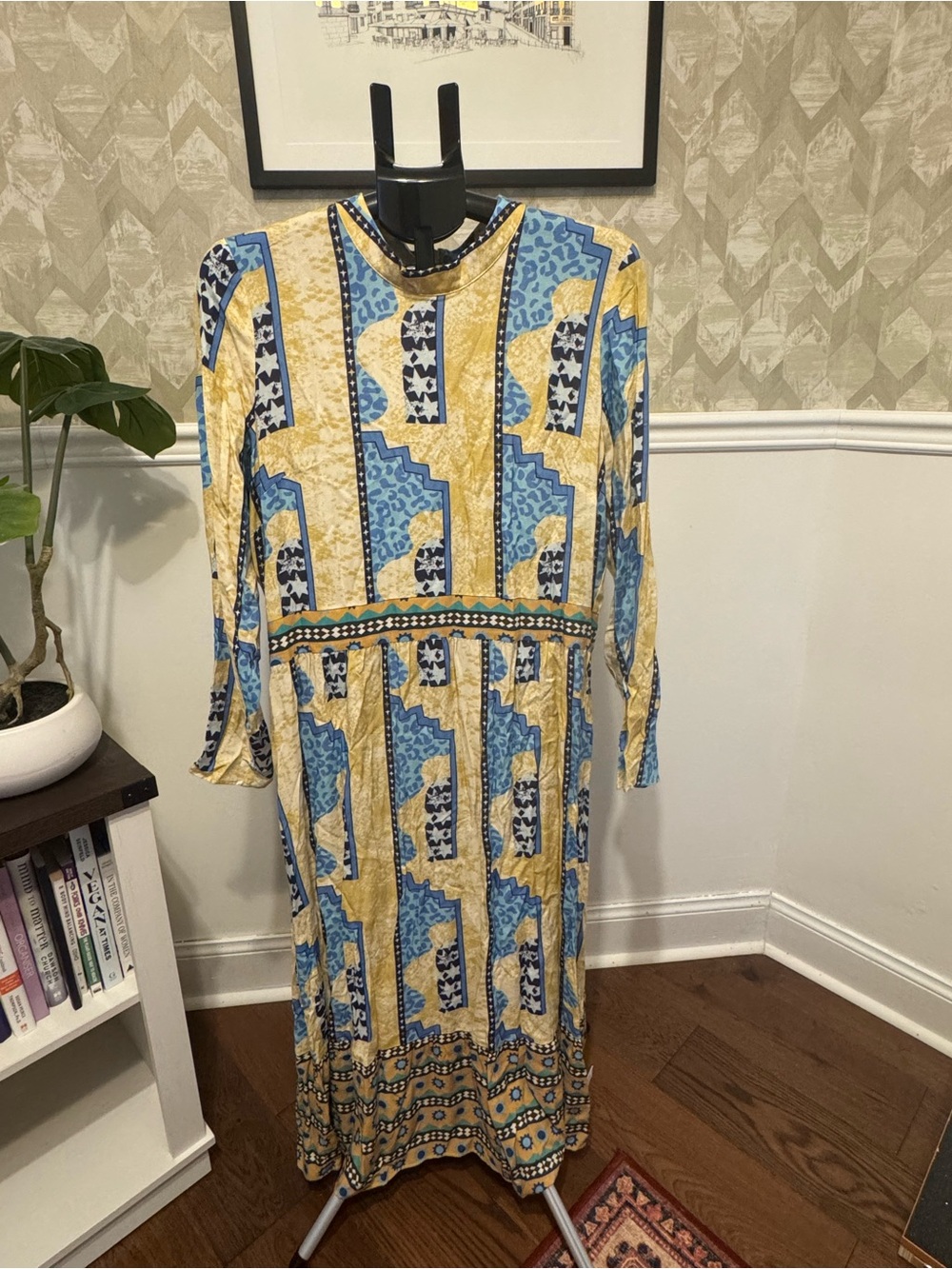 Never Fully Dressed Yellow and Blue Printed Midi Dress